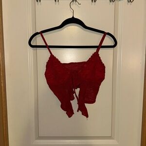 Elegant Red Lace Tie Top